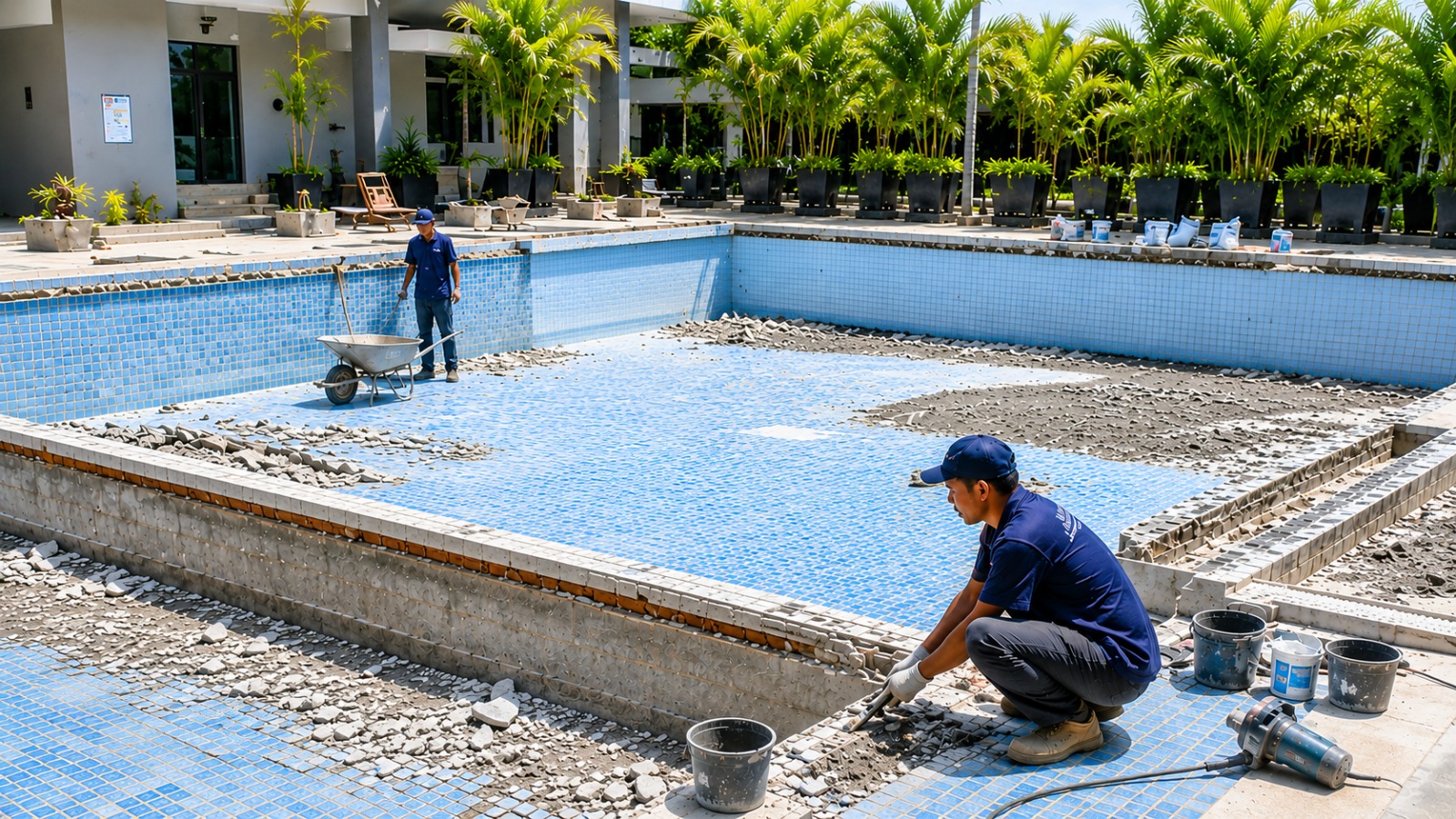 Renovasi dan revitalisasi kolam renang – perbaikan keramik dan pool deck